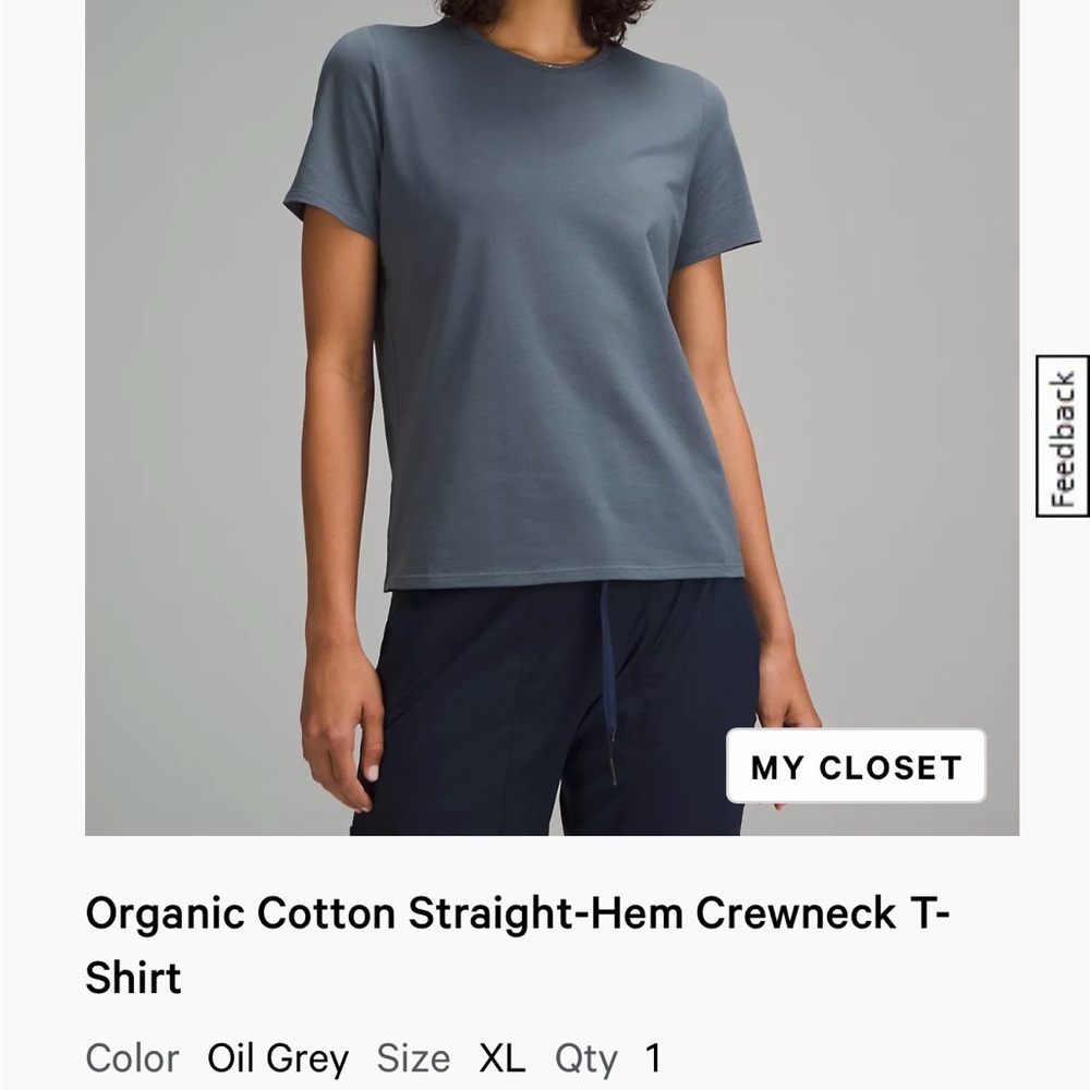 lululemon Organic Cotton Straight-Hem Crewneck T-Shirt, Women’s XL in Oil Grey